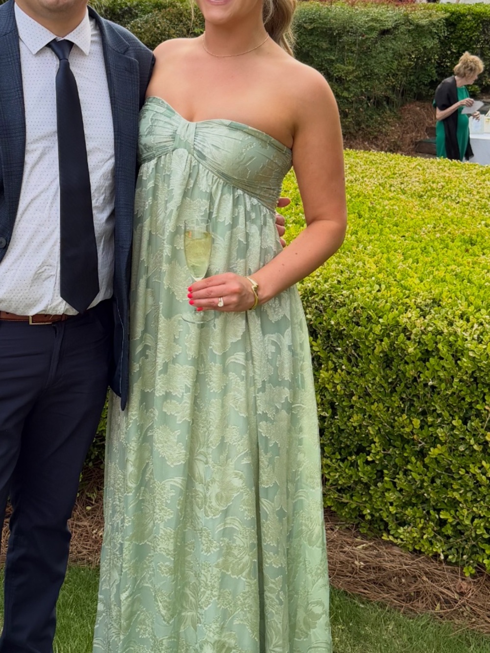 Lulus Sage Floral Burnout Strapless Maxi Dress Green - Size Large - Picture 3 of 4